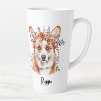 Corgi Dog Floral Sublimation Design Milchtasse