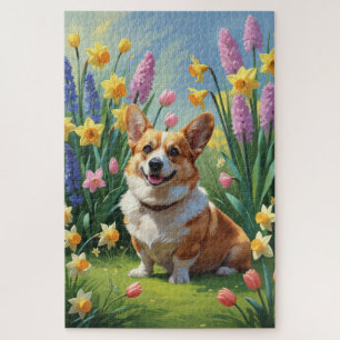 Corgi Dog Frühlingsblumen Malerei