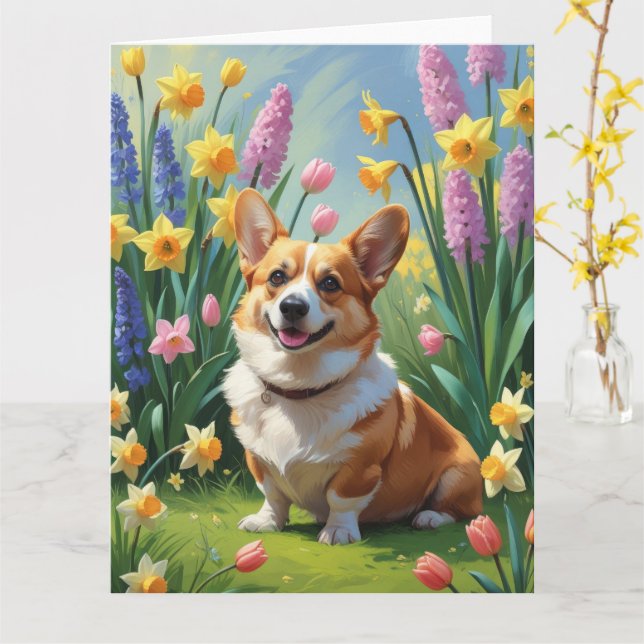 Corgi Dog Frühlingsblumen Malerei Karte (Gelbe Blume)