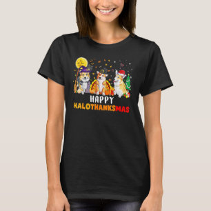 Corgi Dog Halloween Frohe Weihnachtsfeier Hallotha T-Shirt