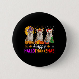 Corgi Dog Halloween Hallothanksmas Button