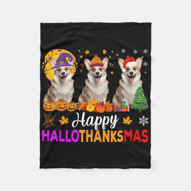 Corgi Dog Halloween Hallothanksmas Fleecedecke (Vorderseite)