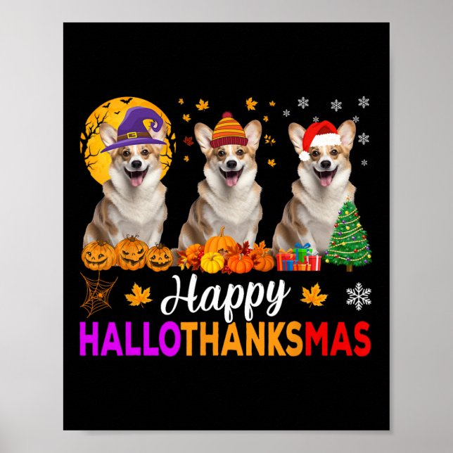 Corgi Dog Halloween Hallothanksmas Poster (Vorne)