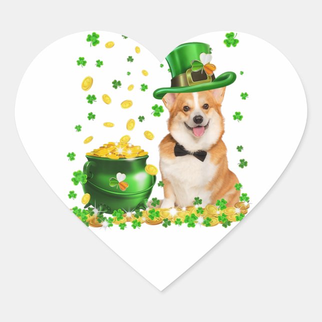 Corgi Dog Happy St Patricks Day Herz-Aufkleber (Vorderseite)