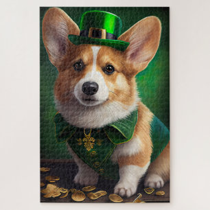 Corgi Dog in St. Patrick's Day Dress