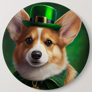 Corgi Dog in St. Patrick's Day Dress Button