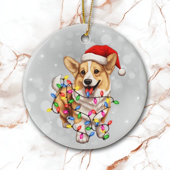 Corgi Dog in Weihnachtsbeleuchtung ummantelt Keramik Ornament (Von Creator hochgeladen)