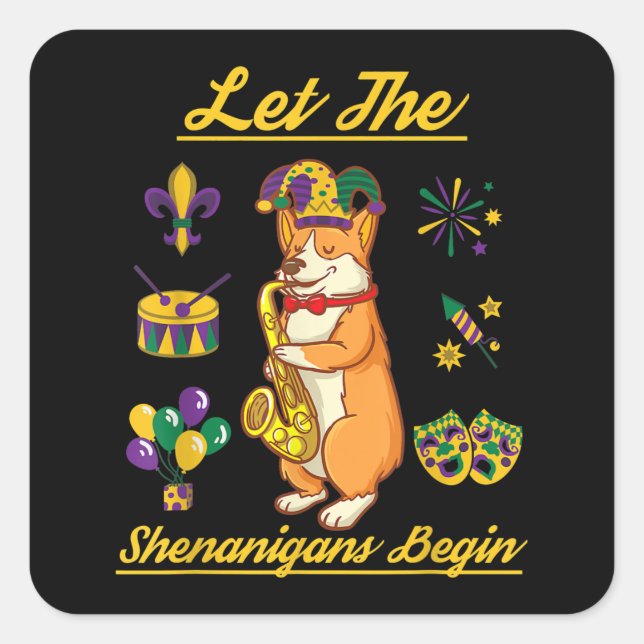 Corgi Dog Lover Kostüm Happy Mardi Gras Karnival Quadratischer Aufkleber (Vorderseite)