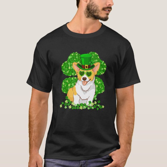 Corgi Dog Lover St Patrick's Day Kleeblatt Puppy C T-Shirt (Vorderseite)