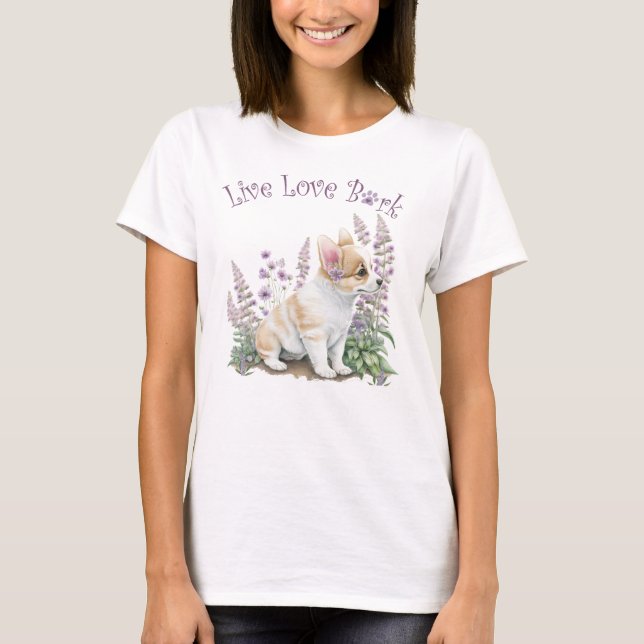 Corgi Dog Mama Floral T-Shirt (Vorderseite)