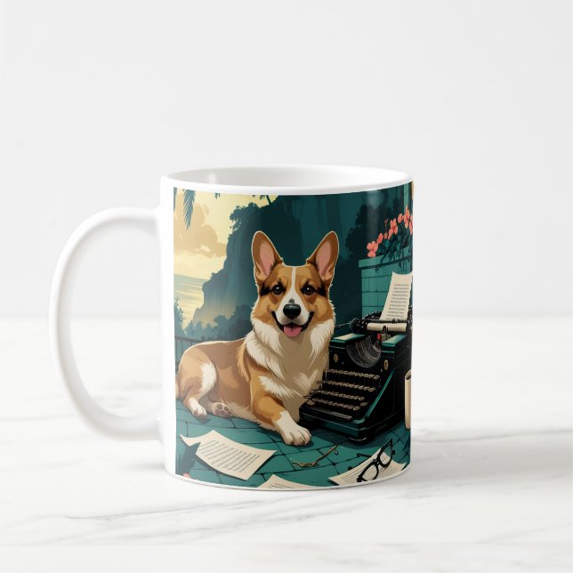 Corgi Dog mit glänzendem Fell und einem Gentleman  Kaffeetasse (Links)