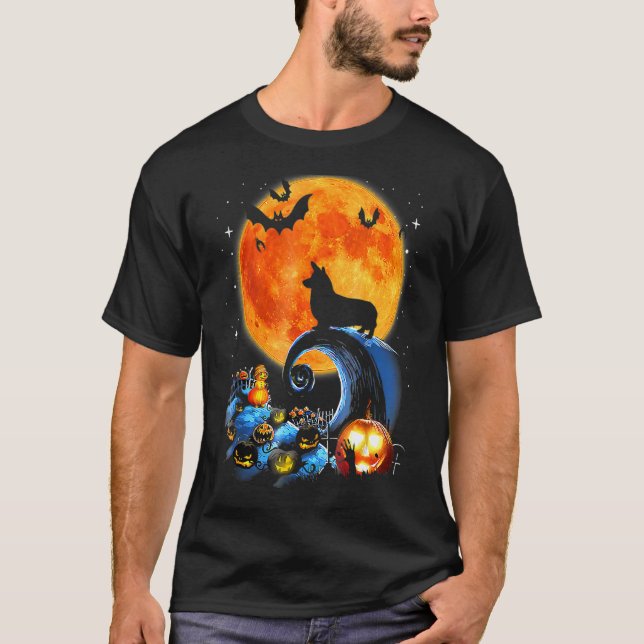 Corgi Dog Moon Pumpkin Halloween Kostümhund T-Shirt (Vorderseite)