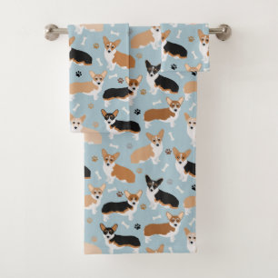 Corgi Dog Paws and Bones Badhandtuch Set