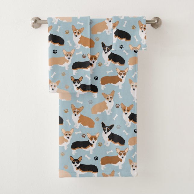 Corgi Dog Paws and Bones Badhandtuch Set (Insitu)