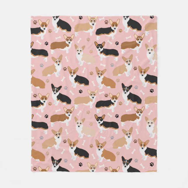 Corgi Dog Paws and Bones Fleece Blanket (Vorderseite)