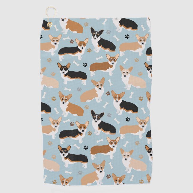 Corgi Dog Paws and Bones Golfhandtuch (Vorderseite)