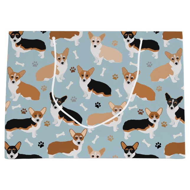 Corgi Dog Paws and Bones Große Geschenktüte (Vorderseite)