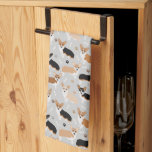 Corgi Dog Paws and Bones Küchentücher<br><div class="desc">Niedliche Corgi-Hunde mit Brauntönen,  roten und tri-Mantel-Farben mit Pfotenabzügen und Hundeknochenmuster.</div>