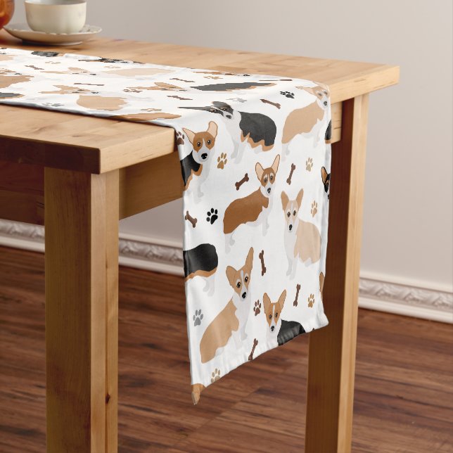 Corgi Dog Paws and Bones Kurz Table Runner Kurzer Tischläufer (Beispiel)