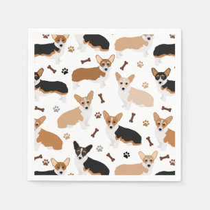 Corgi Dog Paws and Bones Napkins Serviette