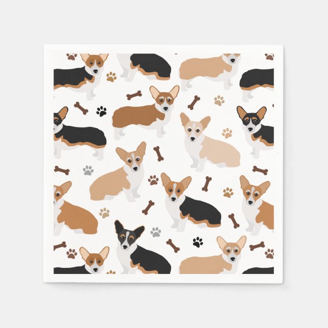Corgi Dog Paws and Bones Napkins Serviette (Vorderseite)