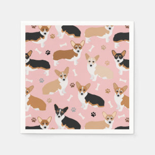 Corgi Dog Paws and Bones Napkins Serviette