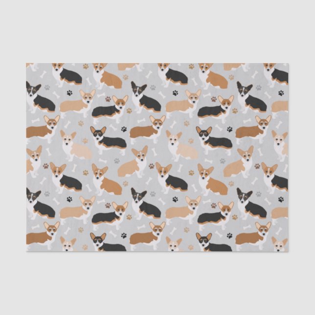 Corgi Dog Paws and Bones Tissue Seidenpapier (Vorderseite)