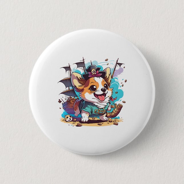 Corgi Dog Pirate Button (Vorderseite)