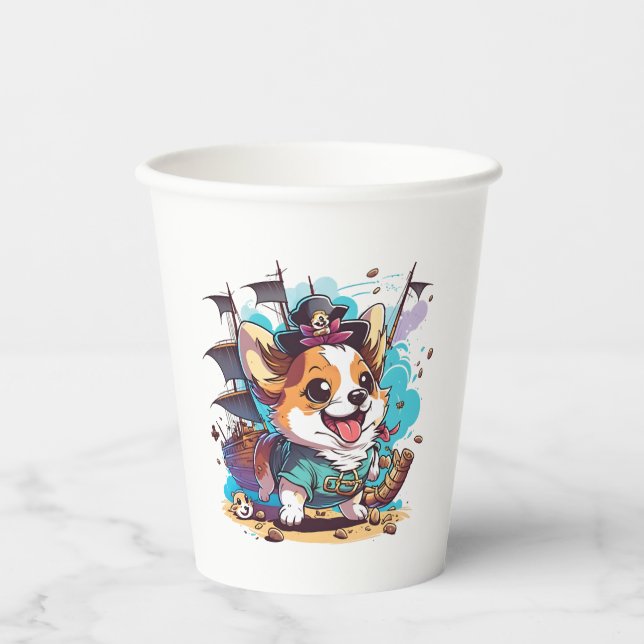 Corgi Dog Pirate Pappbecher (Vorderseite)
