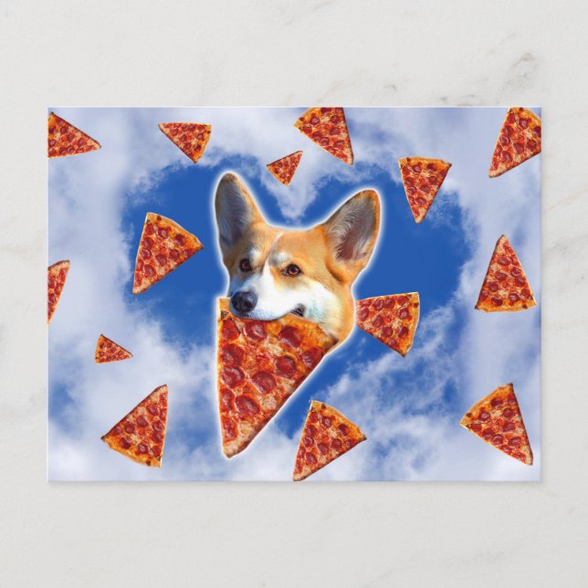 Corgi Dog Pizza essen Postkarte (Vorderseite)