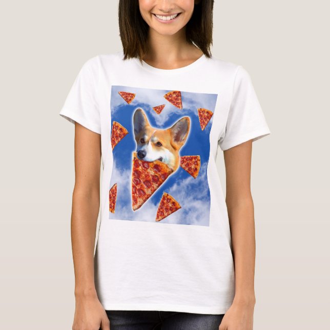 Corgi Dog Pizza essen T-Shirt (Vorderseite)