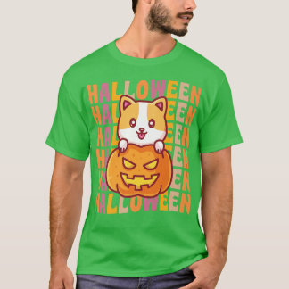 Corgi Dog Pumpkin 70er 80er Retro Vintag Style Hal T-Shirt