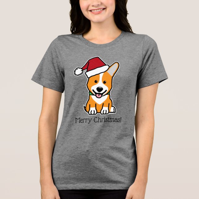 Corgi dog puppy Pembroke Welsh Christmas Santa hat Tri-Blend Shirt (Vorderseite)