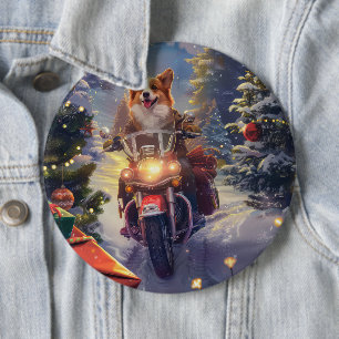 Corgi Dog Riding Motorrad Weihnachten Button