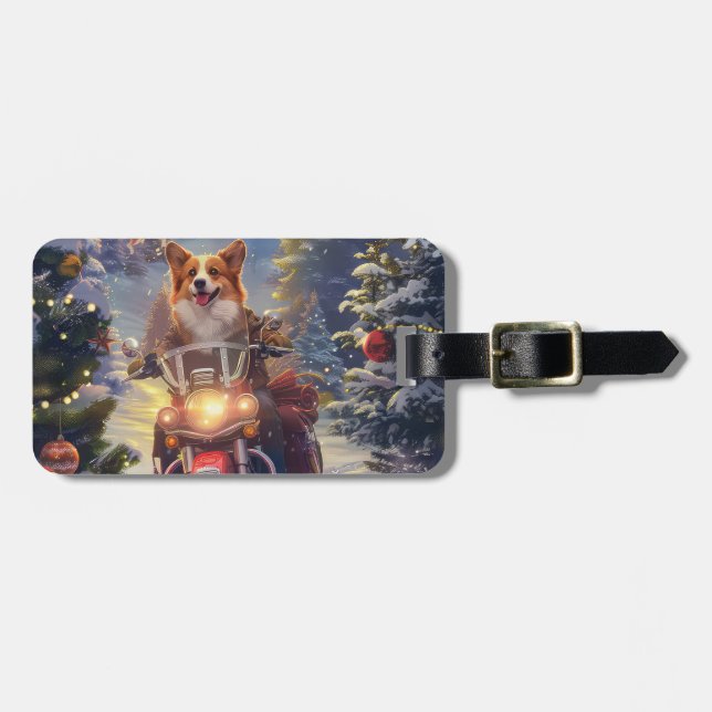 Corgi Dog Riding Motorrad Weihnachten Gepäckanhänger (Vorderseite horizontal)