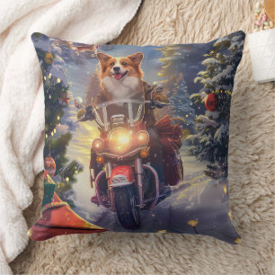 Corgi Dog Riding Motorrad Weihnachten Kissen