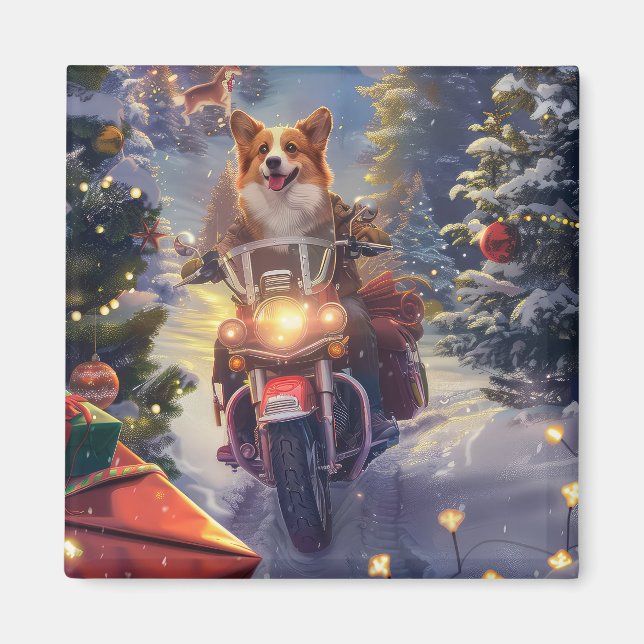 Corgi Dog Riding Motorrad Weihnachten Magnet (Vorne)