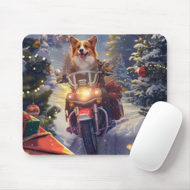 Corgi Dog Riding Motorrad Weihnachten Mousepad (Mit Mouse)