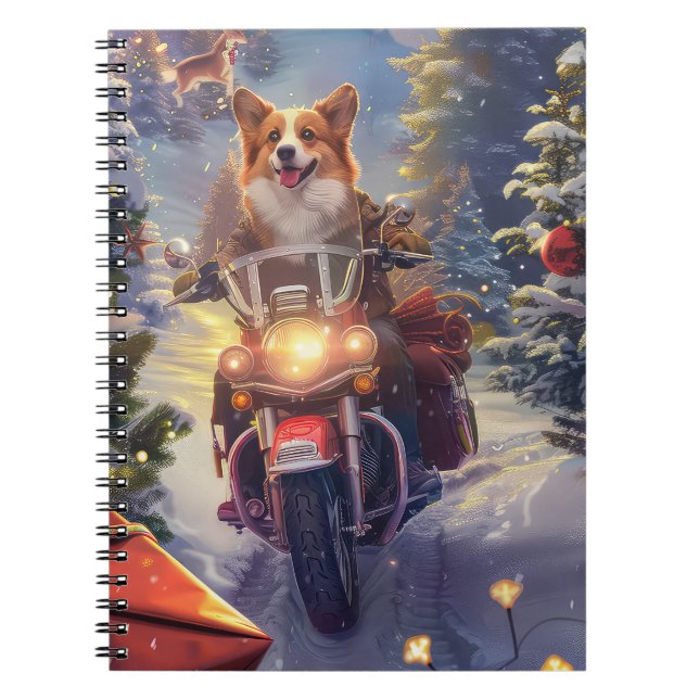 Corgi Dog Riding Motorrad Weihnachten Notizblock (Vorderseite)