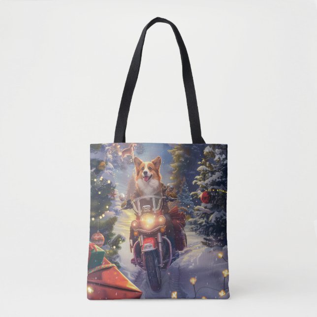 Corgi Dog Riding Motorrad Weihnachten Tasche (Vorderseite)