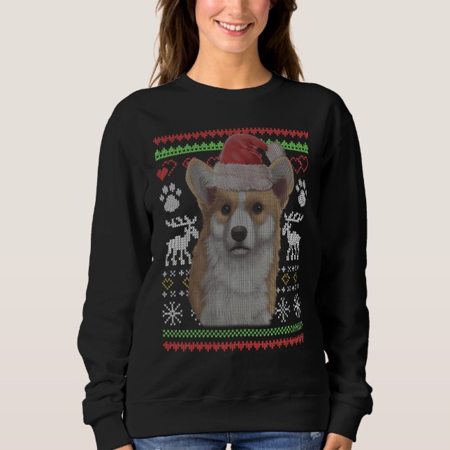 Corgi Dog Santa Claus Ugly Weihnachtsmuster X Mas Sweatshirt (Vorderseite)