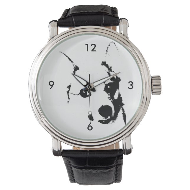 Corgi Dog Schwarz-Weiß-Tintenzeichnung Armbanduhr (Vorderseite)