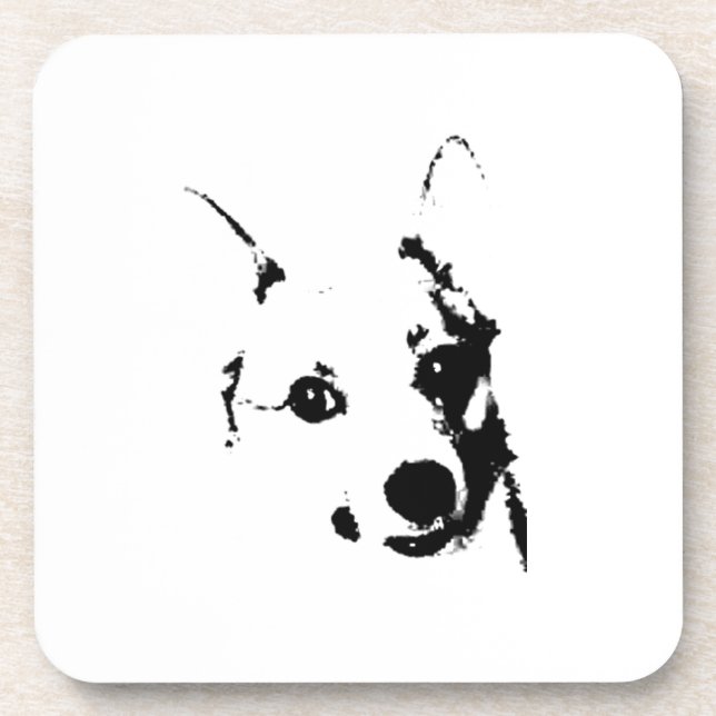 Corgi Dog Schwarz-Weiß-Tintenzeichnung Untersetzer (Vorderseite)