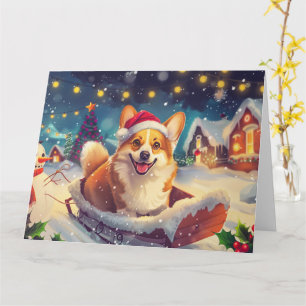 Corgi Dog Sleigh Snow Weihnachten Karte