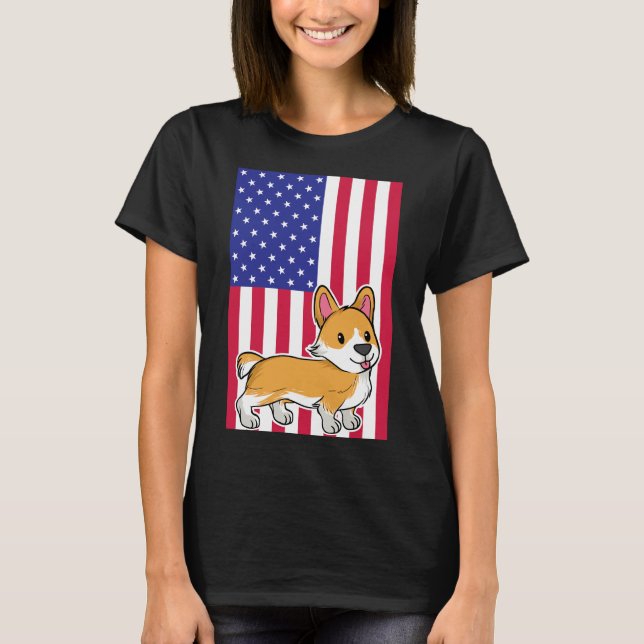 Corgi Dog Usa Flag T-Shirt (Vorderseite)