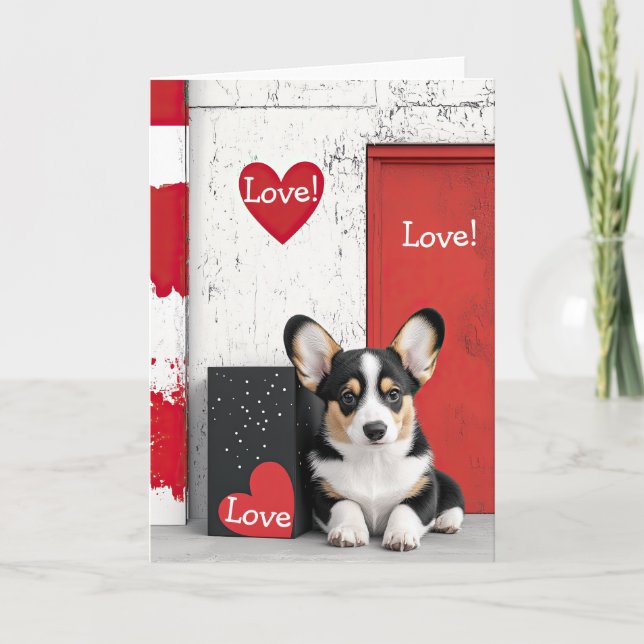 Corgi dog Valentine Card Dankeskarte (Vorderseite)