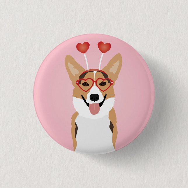 Corgi Dog Valentinstag Button (Vorderseite)