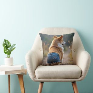 Corgi Dog Wearing Blue Jean Shorts Kissen