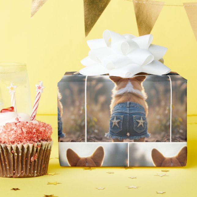 Corgi Dog Wearing Denim Shorts Geschenkpapier (Geburtstagsparty)