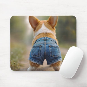 Corgi Dog Wearing Denim Shorts Mousepad